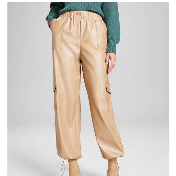 🍂🍁 Fall Macy’s And Now This Women's High Rise Faux Leather Cargo Pants Sz 12 - Picture 1 of 1